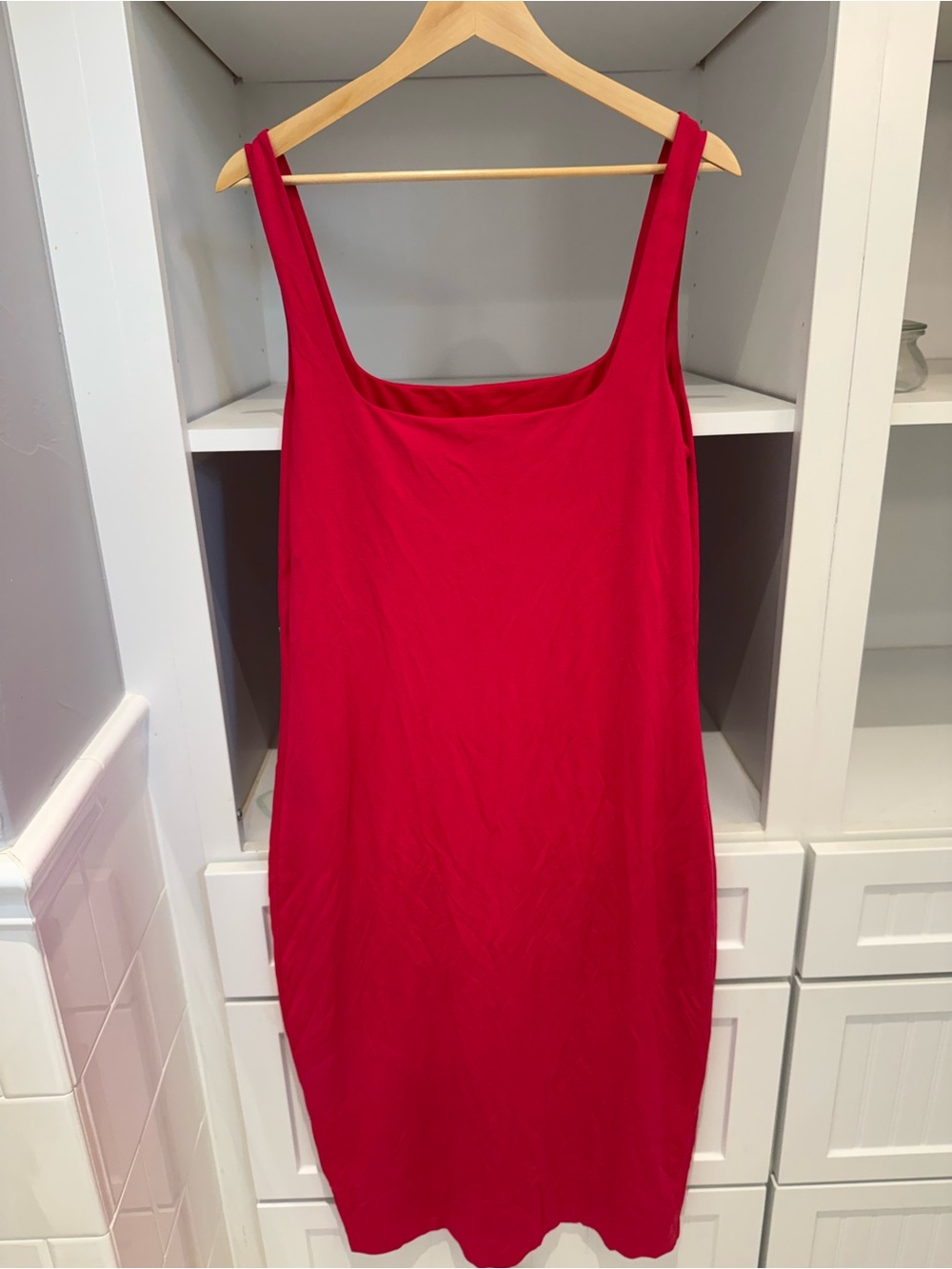 Express Red Midi Square-Neck Tank Dress
